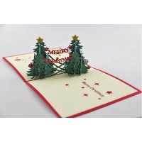 Handmade Origami Paper Craft Paperart 3d Popup Pop Up Two Xmas Christmas Card Pine Tree Greeting Card